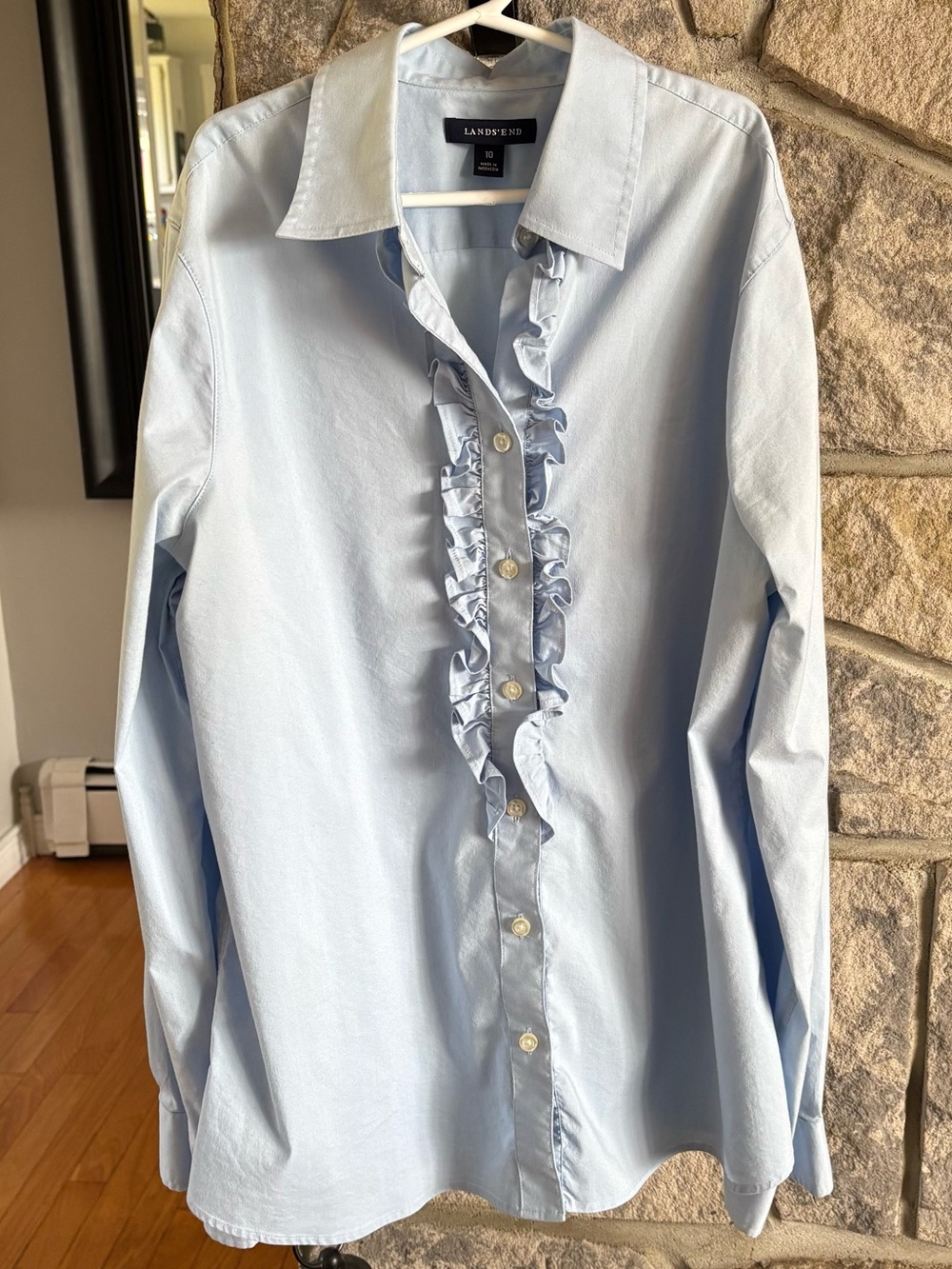 Lands' End Light Blue Ruffle-Front Women’s Dress Shirt